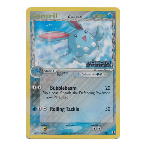 Azumarill (Delta Species) 19/113 EX Delta Species Reverse Holo Rare Pokemon Card NEAR MINT TCG