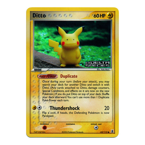 Ditto (Pikachu) 63/113 EX Delta Species Reverse Holo Common Pokemon Card NEAR MINT TCG