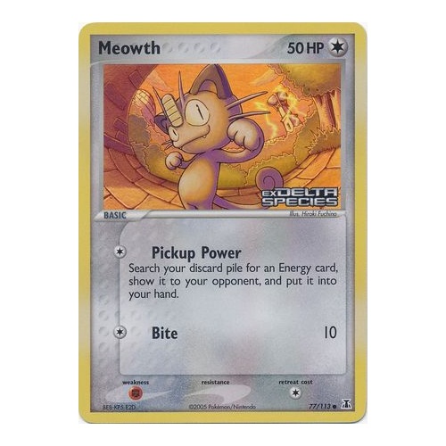 Meowth 77/113 EX Delta Species Reverse Holo Common Pokemon Card NEAR MINT TCG