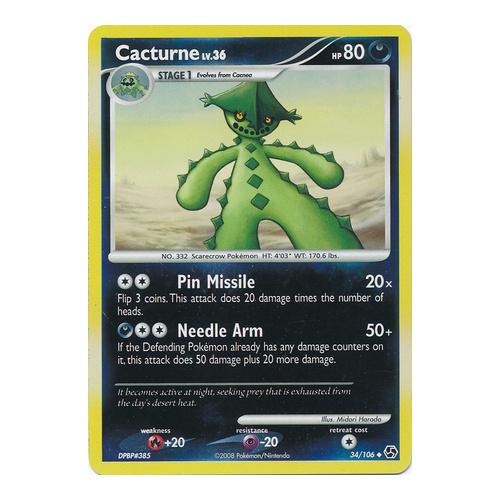 Cacturne 34/106 DP Great Encounters Reverse Holo Uncommon Pokemon Card NEAR MINT TCG