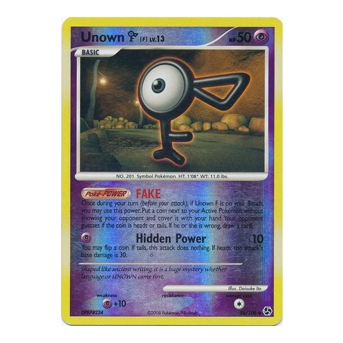 Unown F 56/106 DP Great Encounters Reverse Holo Uncommon Pokemon Card NEAR MINT TCG