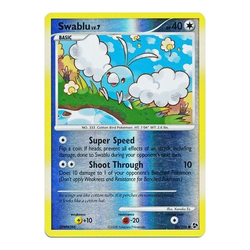 Swablu 86/106 DP Great Encounters Reverse Holo Common Pokemon Card NEAR MINT TCG