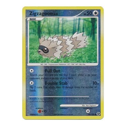 Zigzagoon 96/106 DP Great Encounters Reverse Holo Common Pokemon Card NEAR MINT TCG