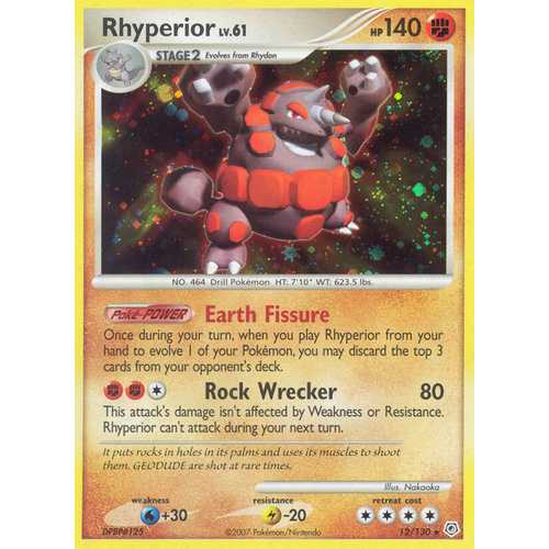 Rhyperior 12/130 DP Base Set Holo Rare Pokemon Card NEAR MINT TCG