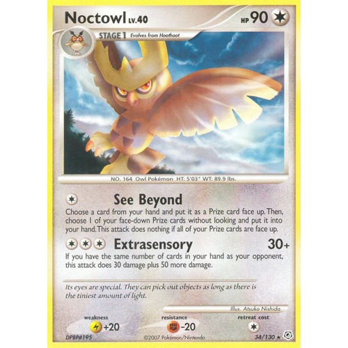 Noctowl 34/130 DP Base Set Rare Pokemon Card NEAR MINT TCG