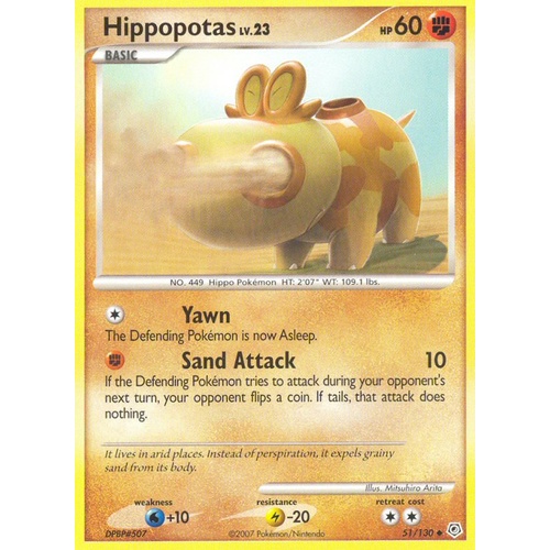 Hippopotas 51/130 DP Base Set Uncommon Pokemon Card NEAR MINT TCG