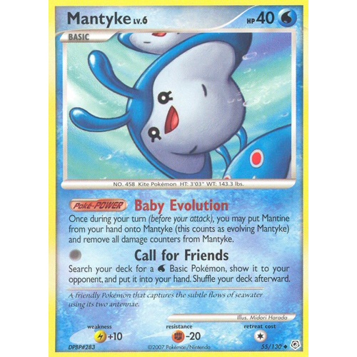 Mantyke 55/130 DP Base Set Uncommon Pokemon Card NEAR MINT TCG
