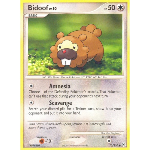Bidoof 70/130 DP Base Set Common Pokemon Card NEAR MINT TCG