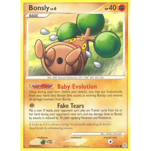 Bonsly 71/130 DP Base Set Common Pokemon Card NEAR MINT TCG
