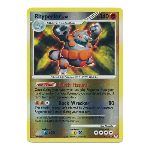 Rhyperior 12/130 DP Base Set Reverse Holo Rare Pokemon Card NEAR MINT TCG