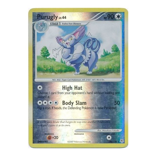 Purugly 36/130 DP Base Set Reverse Holo Rare Pokemon Card NEAR MINT TCG