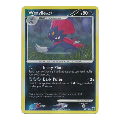 Weavile 40/130 DP Base Set Reverse Holo Rare Pokemon Card NEAR MINT TCG