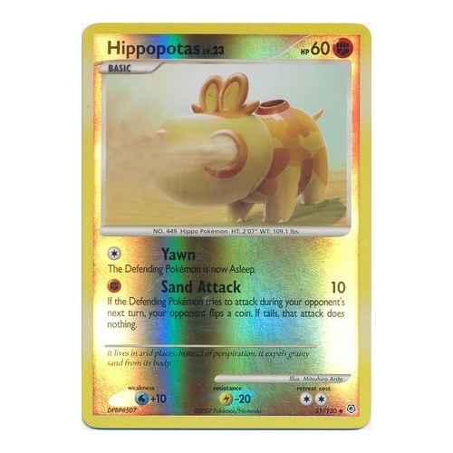 Hippopotas 51/130 DP Base Set Reverse Holo Uncommon Pokemon Card NEAR MINT TCG