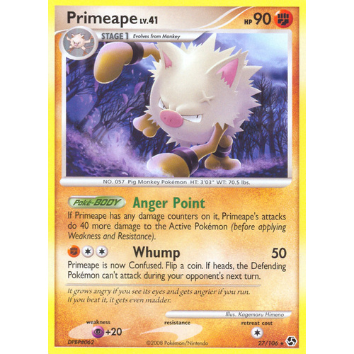 Primeape 27/106 DP Great Encounters Rare Pokemon Card NEAR MINT TCG