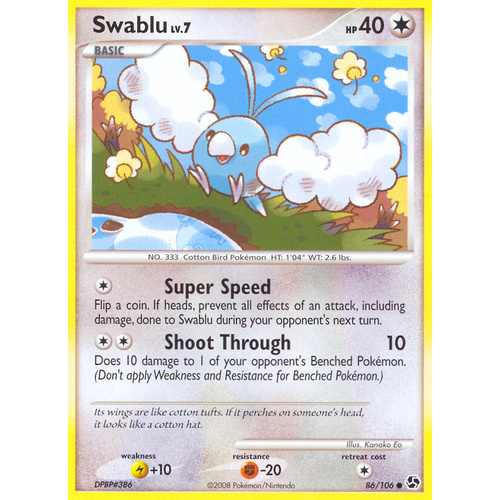Swablu 86/106 DP Great Encounters Common Pokemon Card NEAR MINT TCG