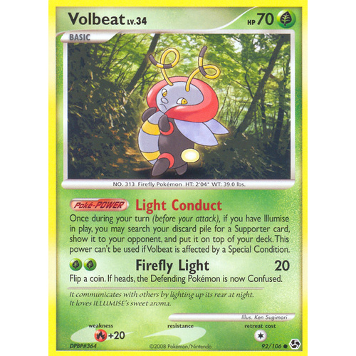 Volbeat 92/106 DP Great Encounters Common Pokemon Card NEAR MINT TCG