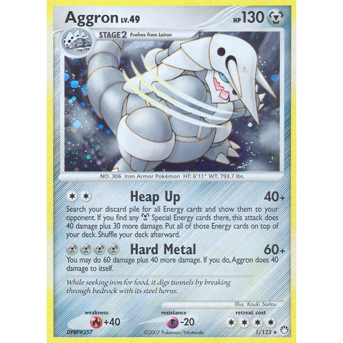 Aggron 1/123 DP Mysterious Treasures Holo Rare Pokemon Card NEAR MINT TCG