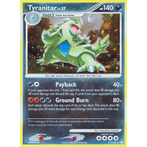 Tyranitar 17/123 DP Mysterious Treasures Holo Rare Pokemon Card NEAR MINT TCG