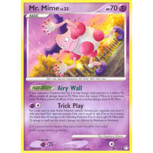 Mr. Mime 30/123 DP Mysterious Treasures Rare Pokemon Card NEAR MINT TCG