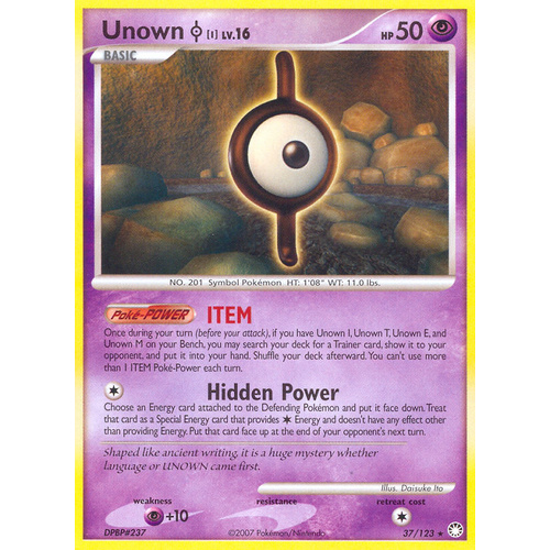 Unown I 37/123 DP Mysterious Treasures Rare Pokemon Card NEAR MINT TCG