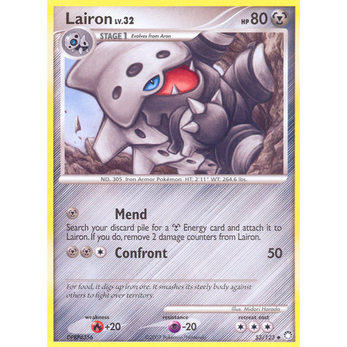 Lairon 53/123 DP Mysterious Treasures Uncommon Pokemon Card NEAR MINT TCG