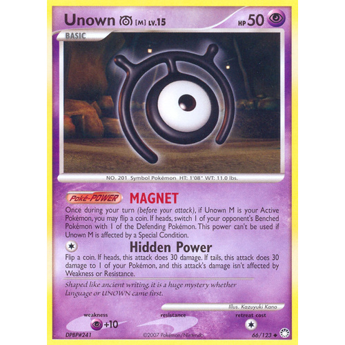 Unown M 66/123 DP Mysterious Treasures Uncommon Pokemon Card NEAR MINT TCG
