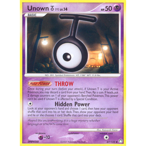 Unown T 67/123 DP Mysterious Treasures Uncommon Pokemon Card NEAR MINT TCG