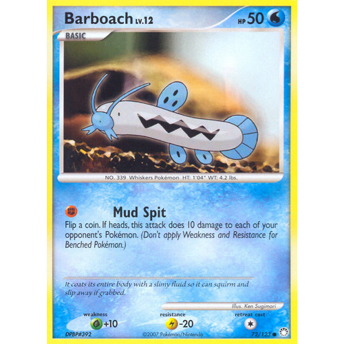 Barboach 72/123 DP Mysterious Treasures Common Pokemon Card NEAR MINT TCG