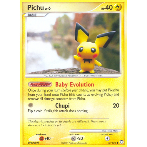 Pichu 93/123 DP Mysterious Treasures Common Pokemon Card NEAR MINT TCG