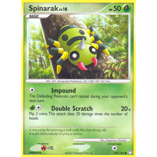 Spinarak 103/123 DP Mysterious Treasures Common Pokemon Card NEAR MINT TCG
