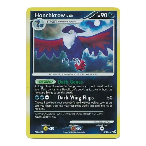 Honchkrow 10/123 DP Mysterious Treasures Reverse Holo Rare Pokemon Card NEAR MINT TCG