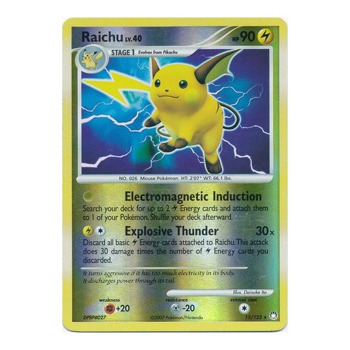 Raichu 15/123 DP Mysterious Treasures Reverse Holo Rare Pokemon Card NEAR MINT TCG