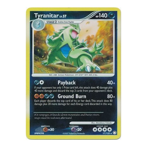Tyranitar 17/123 DP Mysterious Treasures Reverse Holo Rare Pokemon Card NEAR MINT TCG