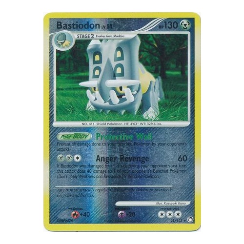 Bastiodon 21/123 DP Mysterious Treasures Reverse Holo Rare Pokemon Card NEAR MINT TCG