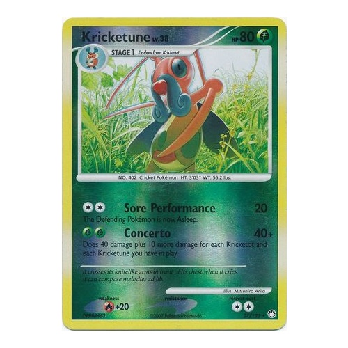 Kricketune 27/123 DP Mysterious Treasures Reverse Holo Rare Pokemon Card NEAR MINT TCG