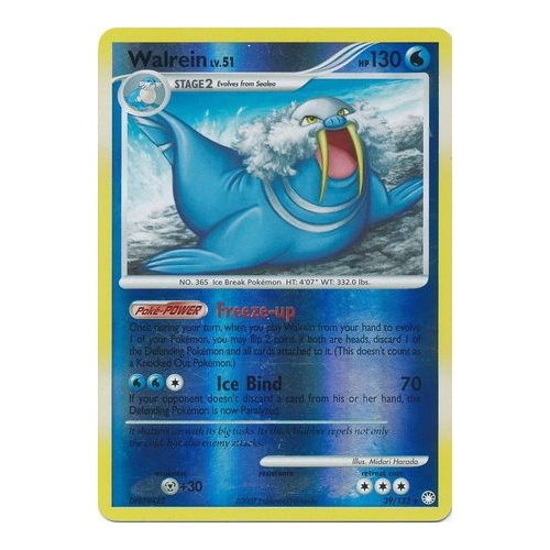 Walrein 39/123 DP Mysterious Treasures Reverse Holo Rare Pokemon Card NEAR MINT TCG