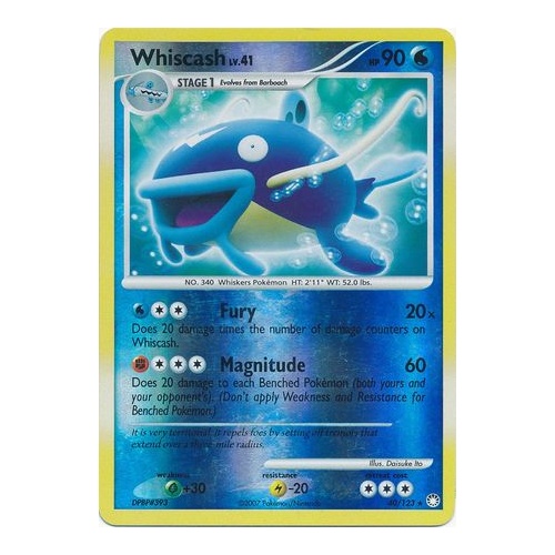Whiscash 40/123 DP Mysterious Treasures Reverse Holo Rare Pokemon Card NEAR MINT TCG