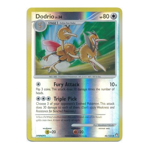 Dodrio 46/123 DP Mysterious Treasures Reverse Holo Uncommon Pokemon Card NEAR MINT TCG