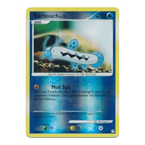 Barboach 72/123 DP Mysterious Treasures Reverse Holo Common Pokemon Card NEAR MINT TCG