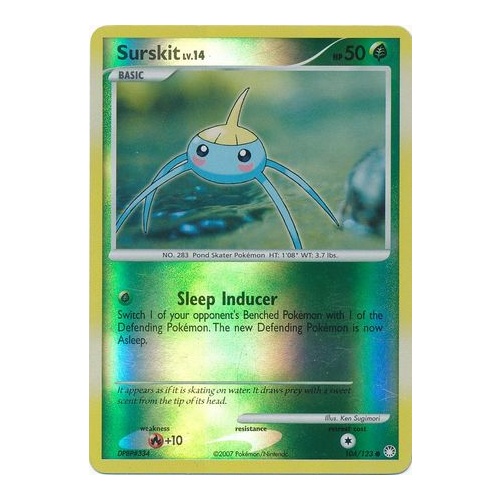 Surskit 104/123 DP Mysterious Treasures Reverse Holo Common Pokemon Card NEAR MINT TCG