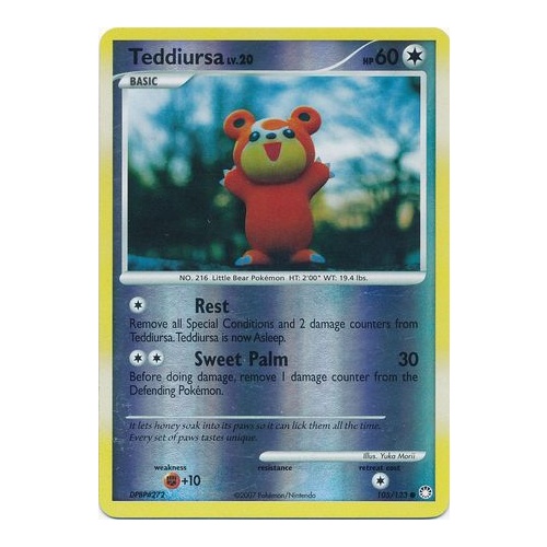 Teddiursa 105/123 DP Mysterious Treasures Reverse Holo Common Pokemon Card NEAR MINT TCG