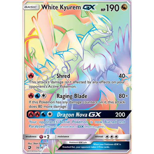 White Kyurem GX 74 70 SM Dragon Majesty Holo Hyper Rare Full Art