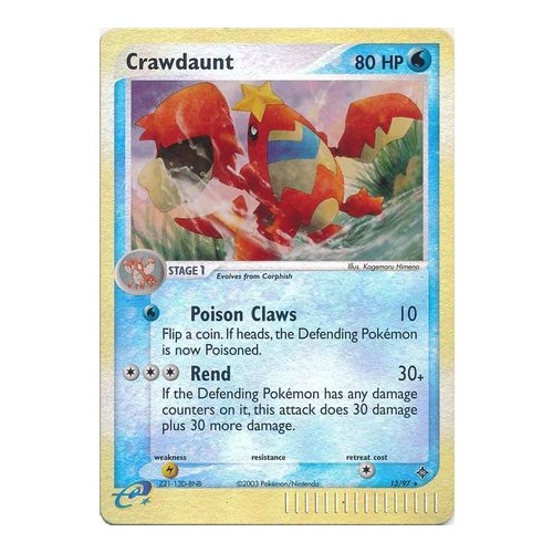 Crawdaunt 13/97 EX Dragon Reverse Holo Rare Pokemon Card NEAR MINT TCG