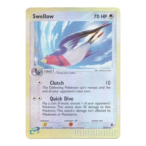Swellow 45/97 EX Dragon Reverse Holo Uncommon Pokemon Card NEAR MINT TCG