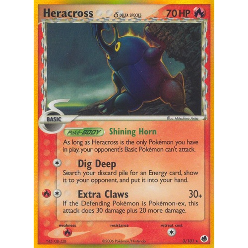 Heracross (Delta Species) 3/101 EX Dragon Frontiers Holo Rare Pokemon Card NEAR MINT TCG