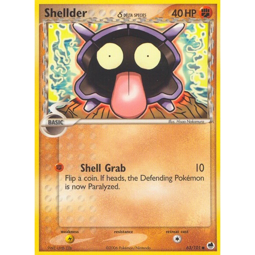 Shellder (Delta Species) 63/101 EX Dragon Frontiers Common Pokemon Card NEAR MINT TCG