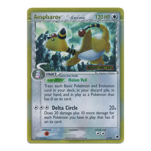 Ampharos (Delta Species) 1/101 EX Dragon Frontiers Reverse Holo Rare Pokemon Card NEAR MINT TCG