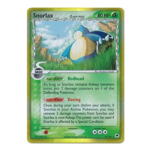 Snorlax (Delta Species) 10/101 EX Dragon Frontiers Reverse Holo Rare Pokemon Card NEAR MINT TCG