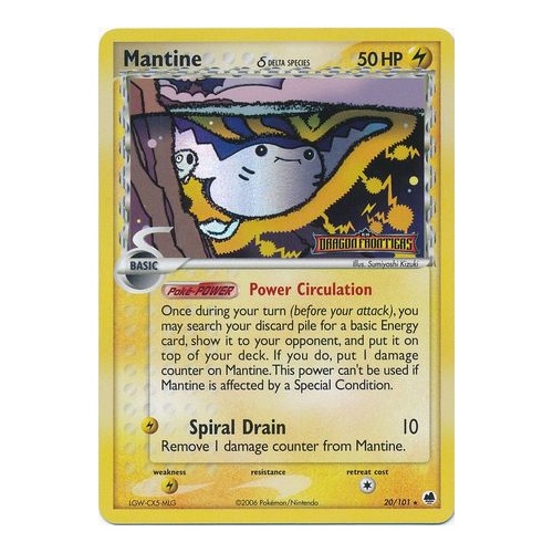 Mantine (Delta Species) 20/101 EX Dragon Frontiers Reverse Holo Rare Pokemon Card NEAR MINT TCG