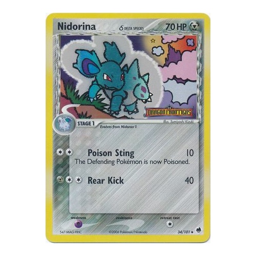 Nidorina (Delta Species) 34/101 EX Dragon Frontiers Reverse Holo Uncommon Pokemon Card NEAR MINT TCG